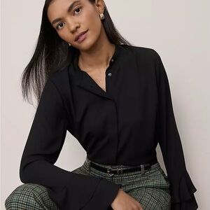 Ann Taylor bell sleeve blouse black NWT